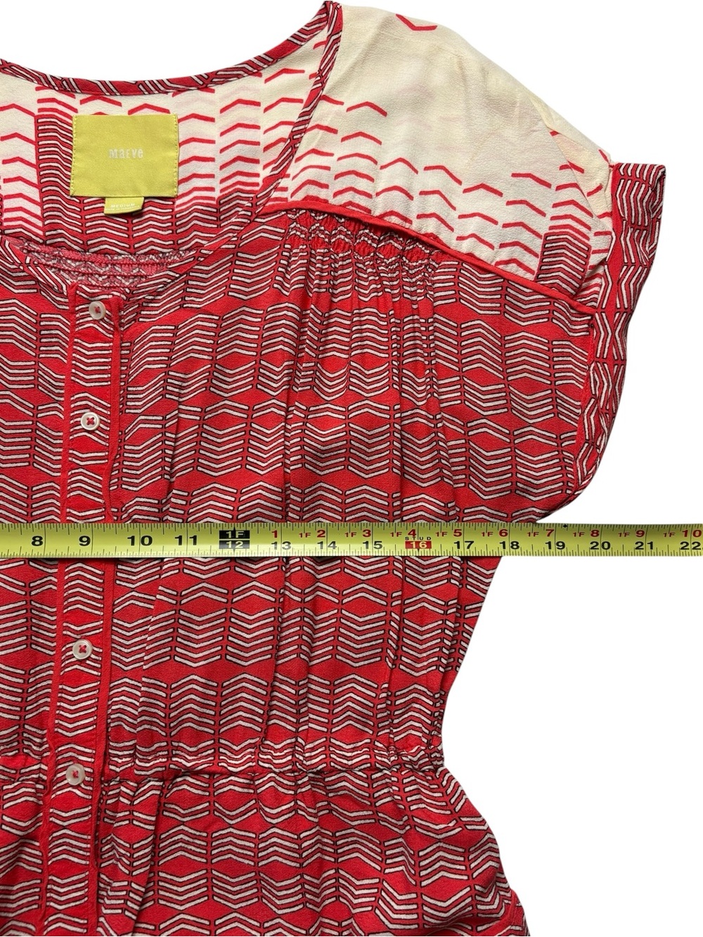 Anthropologie Maeve Veronia Chevron Print Shirt Dress Pockets Red Cream Size M - Picture 7 of 13